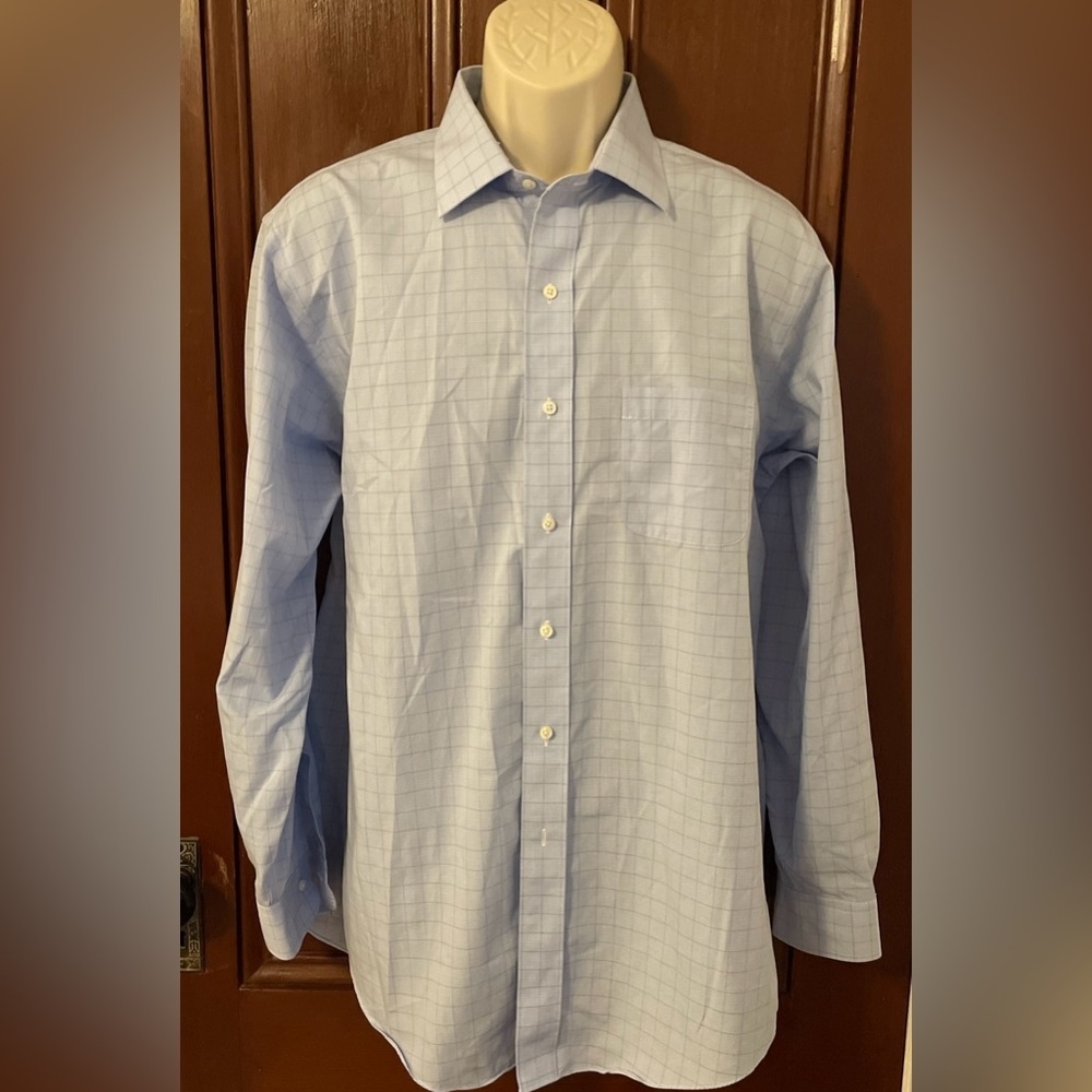 Brooks Brothers Mens 16.5 -34 Shirt Regent Button Up Blue Plaid non iron